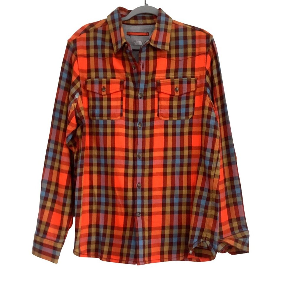 The North Face Mens Medium Flannel Button-Up Plaid Shirt Red/Blue Outdoor